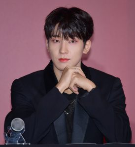 SEOUL, SOUTH KOREA - OCTOBER 22: Wonwoo of SEVENTEEN attends SEVENTEEN's New Album 'Attacca' Release Showcase at Yeouido Conrad Hotel on October 22, 2021 in Seoul, South Korea. (Photo by The Chosunilbo JNS/Imazins via Getty Images)